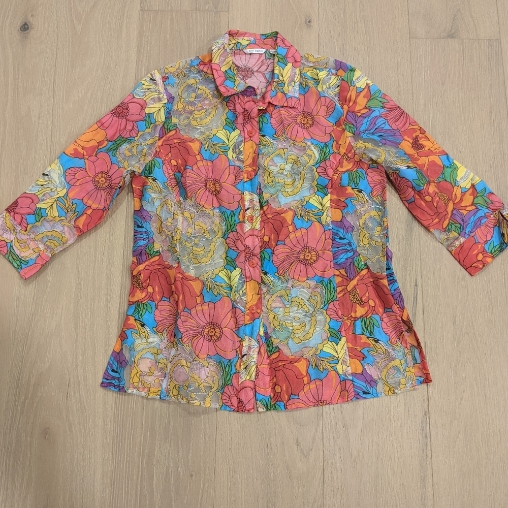 Erin London floral button up with sheer flowers